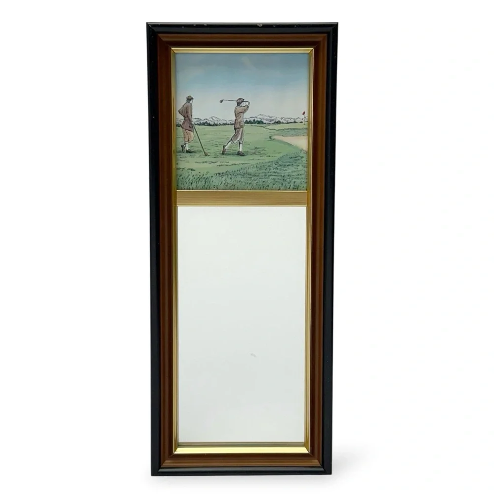Vintage Barlow Designs Golf Art Print Wall Mirror Rectangular